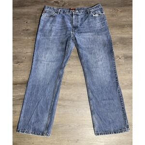 Bob Timberlake Mens Jeans 42x32 Blue Straight Leg Denim Pants Distressed Read